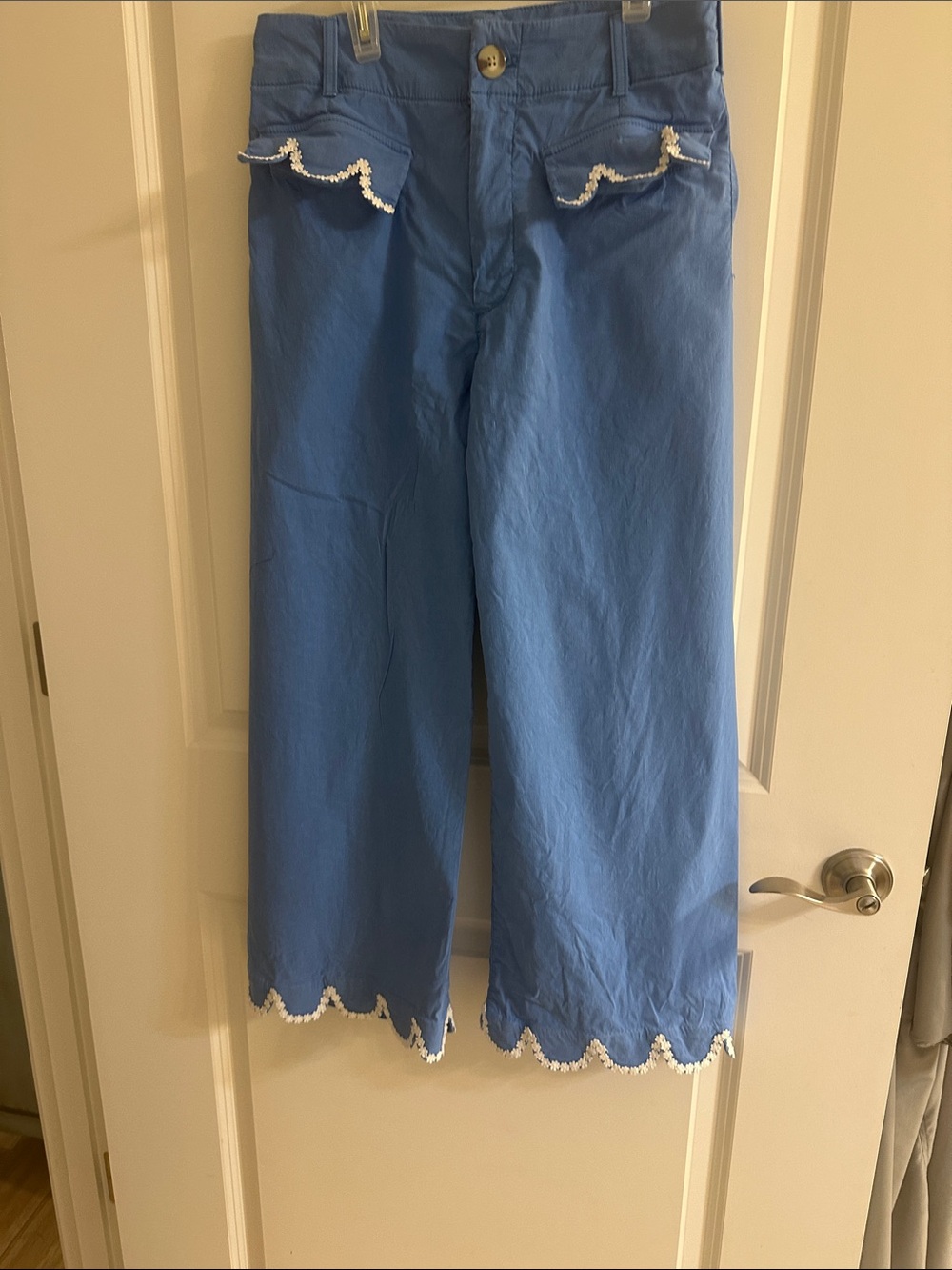 Mauve Scalloped Wide Leg Pants in Periwinkle Blue